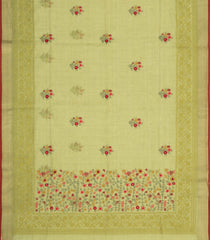 Cardamom Green Embroidered Linen Saree With Floral Motifs-LI0762
