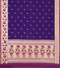 Dark Purple Handloom Banarasi Silk Saree With Floral Buttas & Meena Borde-BE1763