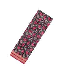 Black Printed Art Tussar Silk Saree With Floral Motifs-BL6196
