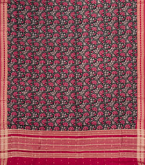 Black Printed Art Tussar Silk Saree With Floral Motifs-BL6196