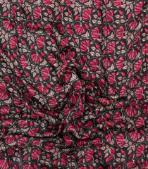 Black Printed Art Tussar Silk Saree With Floral Motifs-BL6196