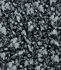 Black Printed Chiffon Silk Saree With Floral Motifs-PS0819