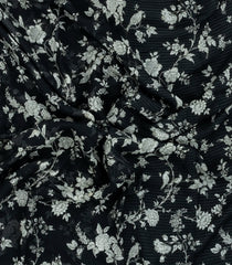 Black Pure Chiffon Silk Saree With Printed Bird Motifs-PS0867