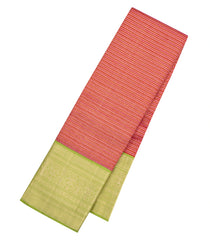 Red Handloom Korvai Kanchipuram Silk Saree With Zari Stripe Motifs-KA16137