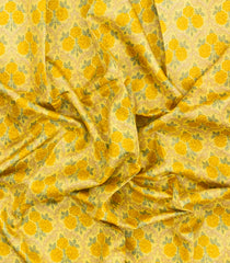 Yellow Printed Pure Silk Saree With Floral Motifs-PS0840