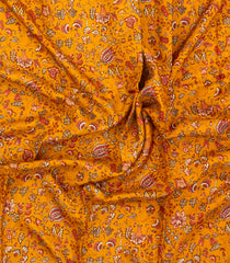 Mango Yellow Printed Pure Silk Saree With Floral Motifs-PS0842