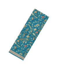 Cyan Handloom Pure Silk Saree With Printed Bird Motifs-PS0863