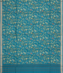 Cyan Handloom Pure Silk Saree With Printed Bird Motifs-PS0863
