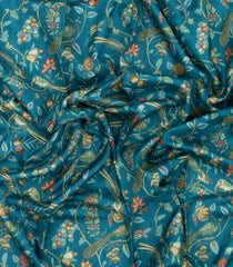 Cyan Handloom Pure Silk Saree With Printed Bird Motifs-PS0863