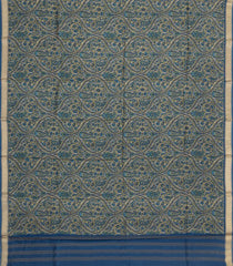 Navy Blue Handloom Pure Silk Saree With Printed Floral Motifs-PS0856