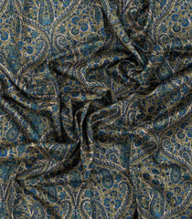 Navy Blue Handloom Pure Silk Saree With Printed Floral Motifs-PS0856