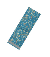 Cyan Handloom Pure Silk Saree With Printed Bird Motifs-PS0861