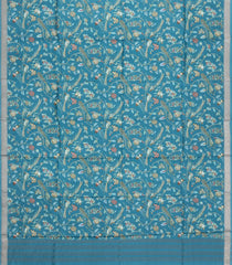 Cyan Handloom Pure Silk Saree With Printed Bird Motifs-PS0861