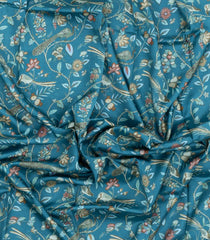 Cyan Handloom Pure Silk Saree With Printed Bird Motifs-PS0861