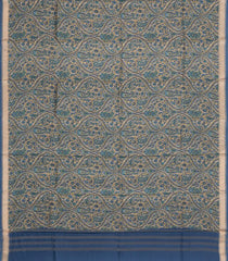 Navy Blue Handloom Pure Silk Saree With Printed Floral Motifs-PS0859