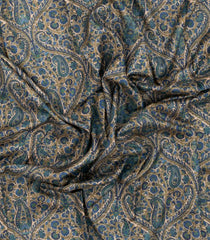 Navy Blue Handloom Pure Silk Saree With Printed Floral Motifs-PS0859