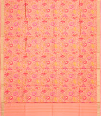Peach Handloom Pure Silk Saree With Printed Floral Motifs-PS0860