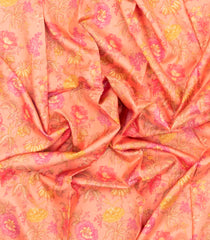 Peach Handloom Pure Silk Saree With Printed Floral Motifs-PS0860