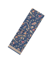 Navy Blue Handloom Pure Silk Saree With Printed Bird Motifs-PS0864