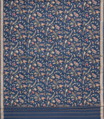 Navy Blue Handloom Pure Silk Saree With Printed Bird Motifs-PS0864