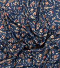 Navy Blue Handloom Pure Silk Saree With Printed Bird Motifs-PS0864
