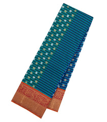Blue Handloom Korvai Kanchipuram Silk Saree With Stripes & Zari Buttas-KA16437