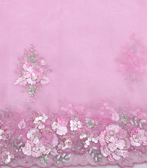 BubbleGum Pink Woven Pure Organza Silk Saree With Hand Embroidery-KS1063