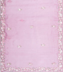 BubbleGum Pink Woven Pure Organza Silk Saree With Hand Embroidery-KS1063