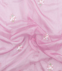 BubbleGum Pink Woven Pure Organza Silk Saree With Hand Embroidery-KS1063