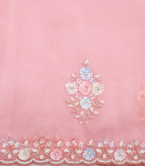 Peach Woven Pure Organza Silk Saree With Hand Embroidery-KS1064