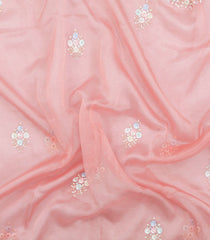 Peach Woven Pure Organza Silk Saree With Hand Embroidery-KS1064