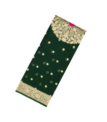 Dark Green Woven Pure Organza Silk Saree With Zari Buttas-KS1117