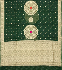 Dark Green Woven Pure Organza Silk Saree With Zari Buttas-KS1117