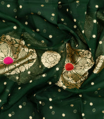 Dark Green Woven Pure Organza Silk Saree With Zari Buttas-KS1117