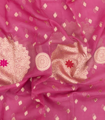 Peach Woven Pure Banarasi Organza Silk Saree With Floral Buttas-KS1164