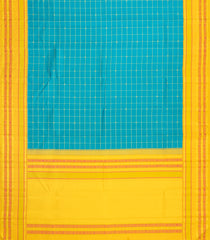 Turquoise Handloom Korvai Kanchipuram Silk Saree With Checks & Mustard Border-KA16635