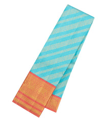 Turquoise Handloom Korvai Kanchipuram Silk Saree With Diagonal Floral Motifs-KA16636