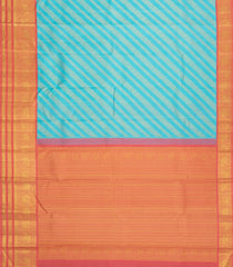 Turquoise Handloom Korvai Kanchipuram Silk Saree With Diagonal Floral Motifs-KA16636