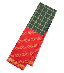 Bottle Green Handloom Korvai Kanchipuram Silk Saree With Zari Checks-KA16633