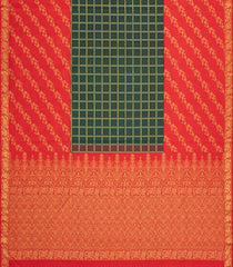Bottle Green Handloom Korvai Kanchipuram Silk Saree With Zari Checks-KA16633