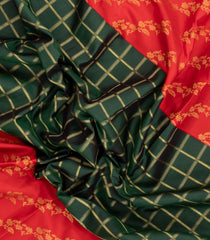 Bottle Green Handloom Korvai Kanchipuram Silk Saree With Zari Checks-KA16633