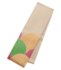 Beige Handloom Korvai Kanchipuram Silk Saree With Multicolour Border-KA16641
