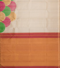 Beige Handloom Korvai Kanchipuram Silk Saree With Multicolour Border-KA16641