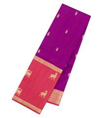 Magenta Handloom Kanchipuram Silk Saree With Zari Buttas & Contrast Border-KA16637