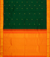 Bottle Green Handloom Korvai Kanchipuram Silk Saree With Zari Buttas-KA16558