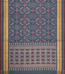 Grey Handloom Rajkot Patola Silk Saree With Ikat Motifs & Zari Border-IK0459