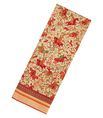 Cream Printed Pure Silk Saree With Multi Colour Animal Motifs -PS0960