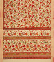 Cream Printed Pure Silk Saree With Multi Colour Animal Motifs -PS0960