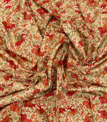 Cream Printed Pure Silk Saree With Multi Colour Animal Motifs -PS0960