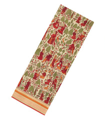 Taupe Printed Silk Saree With Multi Colour Forest Motifs-PS0962